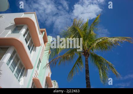 Detail der Art-Deco-Gebäude am Ocean Drive in Miami Stockfoto