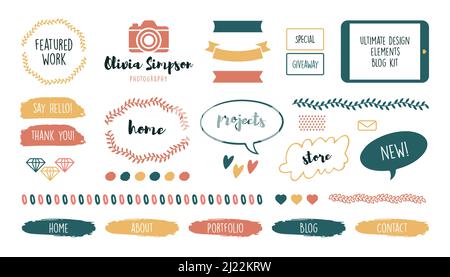 Verschiedene feminine niedliche Rahmen und Bänder für Blog-Set. Moderne handgezeichnete Doodle Trennwände und niedlichen Hochzeit Vorlagen Vektor Illustration Sammlung. Gr Stock Vektor