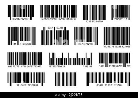 Verschiedene digitale Barcode-Sets. UPC Preismuster, Artikeletiketten und Produktaufkleber Vektor Illustration Sammlung. Information, Verkauf und Verpackung Konz Stock Vektor