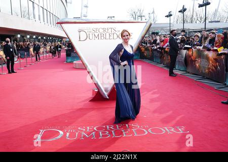 JK Rowling kommt zur Weltpremiere von Fantastic Beasts: The Secrets of Dumbledore in der Royal Festival Hall in London. Bilddatum: Dienstag, 29. März 2022. Stockfoto