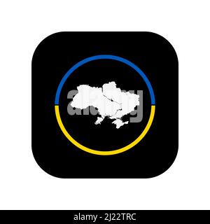 Symbol für die Verwendung in Anwendungen verschiedener Gadgets. Karte der Ukraine in der Mitte des blau-gelben Umrisses. Flacher, minimalistischer Stil. Stock Vektor