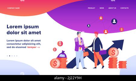 Zwei Geschäftspartner handshaking flache Vektor-Illustration. Cartoon Geschäftsleute Abschluss Vereinbarung für den Erfolg. Partnerschaft, Teamarbeit und Verhandlungsfähigkeit Stock Vektor