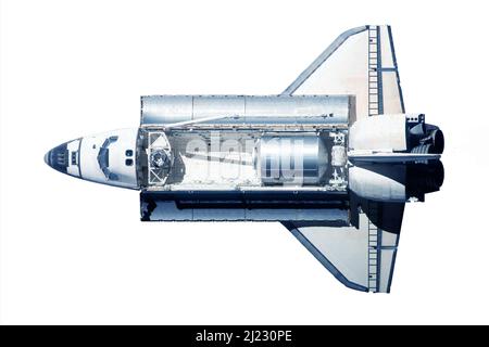 Space Shuttle isoliert auf weißem Hintergrund. Elemente dieses Bildes, die von der NASA eingerichtet wurden Stockfoto