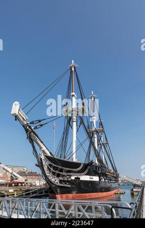 Boston, USA - 12. September 2017: Schlachtschiff USS Constitution, Boston, USA im Hafen. Stockfoto