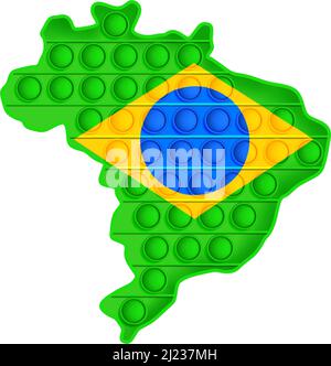 Spielzeug in Form des Kontinents Brasilien. Pop it, Simple Dimple. Stock Vektor