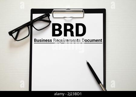 Handschriftlich Business Requirements Dokument mit Marker, Konzepthintergrund. Stockfoto