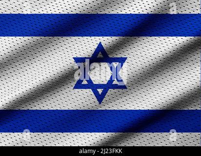 Israel Flagge auf Textur Sport. Horizontales Sport-Thema Poster, Grußkarten, Header, Website und App. Hintergrund für patriotisches und nationales Design Stockfoto