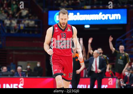 Mailand, Italien. 29. März 2022. Sergio Rodriguez (AX Armani Exchange Olimpia Milano) während der AX Armani Exchange Milano gegen Bayern Monaco, Basketball Euroleague Championship in Mailand, Italien, März 29 2022 Quelle: Independent Photo Agency/Alamy Live News Stockfoto