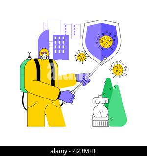 Public Place Sanitising abstrakte Konzept Vektor Illustration. Oberflächenreinigung, chemische Desinfektionsmittel, covid19 Virusverbreitung, Präventionsmaßnahmen, öffentliche Gesundheit, Entfernen Sie Keime abstrakte Metapher. Stock Vektor