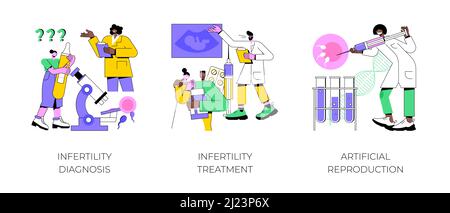 Fertilität Klinik abstraktes Konzept Vektor Illustration Set. Diagnose und Behandlung von Unfruchtbarkeit, künstliche Reproduktion, Familienplanung, in-vitro-Insemination, Schwangerschaft helfen abstrakte Metapher. Stock Vektor