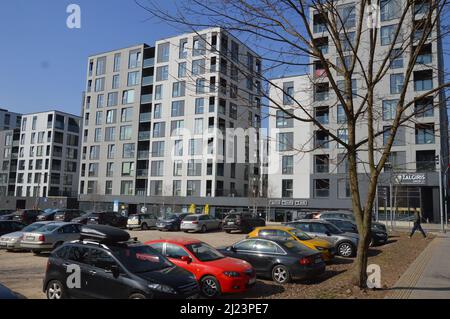 Neuer Wohnkomplex in Vilnius, Litauen - März 2022. Stockfoto