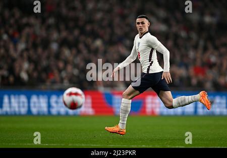 London, Großbritannien. 29. März 2022. Phil Foden (England) während des Internationalen Freundschaftsspiel zwischen England und der Elfenbeinküste im Wembley Stadium am 29. 2022. März in London, England. (Foto: Garry Bowden/phcimages.com) Kredit: PHC Images/Alamy Live News Stockfoto