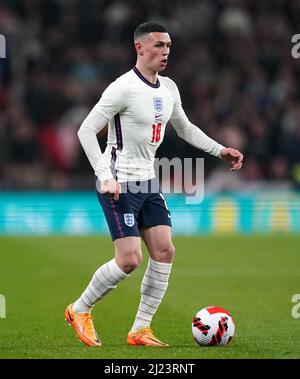 Der Engländer Phil Foden beim internationalen Freundschaftsspiel im Wembley Stadium, London. Bilddatum: Dienstag, 29. März 2022. Stockfoto