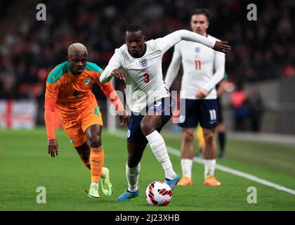 29.. März 2022 ; Wembley Stadium, London, England; Internationale Fußballmannschaft, England gegen Elfenbeinküste; Tyrick Mitchell von England Stockfoto