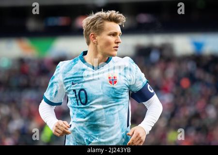 Oslo, Norwegen. 29. März 2022. Martin Odegaard (10) aus Norwegen beim Fußballfreundschaftsspiel zwischen Norwegen und Armenien im Ullevaal Stadion in Oslo. (Foto: Gonzales Photo/Alamy Live News Stockfoto