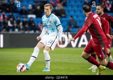 Oslo, Norwegen. 29. März 2022. Marcus Holmgren Pedersen (22) aus Norwegen beim Fußballfreundschaftsspiel zwischen Norwegen und Armenien im Ullevaal Stadion in Oslo. (Foto: Gonzales Photo/Alamy Live News Stockfoto