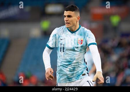 Oslo, Norwegen. 29. März 2022. Mohamed Elyounoussi (11) aus Norwegen beim Fußballfreundschaftsspiel zwischen Norwegen und Armenien im Ullevaal Stadion in Oslo. (Foto: Gonzales Photo/Alamy Live News Stockfoto
