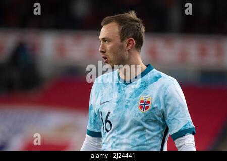 Oslo, Norwegen. 29. März 2022. Fredrik Aursnes (16) aus Norwegen beim Fußballfreundschaftsspiel zwischen Norwegen und Armenien im Ullevaal Stadion in Oslo. (Foto: Gonzales Photo/Alamy Live News Stockfoto