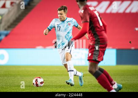 Oslo, Norwegen. 29. März 2022. Fredrik Andr Bjorkan (17) aus Norwegen beim Fußballfreundschaftsspiel zwischen Norwegen und Armenien im Ullevaal Stadion in Oslo. (Foto: Gonzales Photo/Alamy Live News Stockfoto