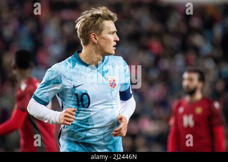 Oslo, Norwegen. 29. März 2022. Martin Odegaard (10) aus Norwegen beim Fußballfreundschaftsspiel zwischen Norwegen und Armenien im Ullevaal Stadion in Oslo. (Foto: Gonzales Photo/Alamy Live News Stockfoto