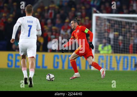 Cardiff, Großbritannien. 29. März 2022. Gareth Bale aus Wales in Aktion. Wales gegen Tschechische Republik, internationales Fußballfreundschaftsspiel für den HUMANITÄREN Appell DER DEC Ukraine im Stadtstadion von Cardiff in Cardiff, Südwales, am Dienstag, den 29.. März 2022. Nur zur redaktionellen Verwendung. Bild von Andrew Orchard/Andrew Orchard Sports Photography/Alamy Live News Credit: Andrew Orchard Sports Photography/Alamy Live News Stockfoto