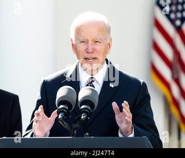 Washington, DC, USA. 29. März 2022. 29. März 2022 - Washington, DC, USA: Präsident JOE BIDEN spricht bei der Unterzeichnung des Emmett Till Antilynching Act. (Bild: © Michael Brochstein/ZUMA Press Wire) Stockfoto