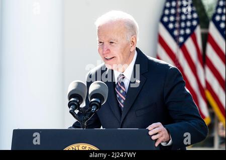 Washington, DC, USA. 29. März 2022. 29. März 2022 - Washington, DC, USA: Präsident JOE BIDEN spricht bei der Unterzeichnung des Emmett Till Antilynching Act. (Bild: © Michael Brochstein/ZUMA Press Wire) Stockfoto