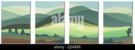 Set von 4 Stück Landschaften von Bergen und Wäldern - Vektor-Illustration Stock Vektor