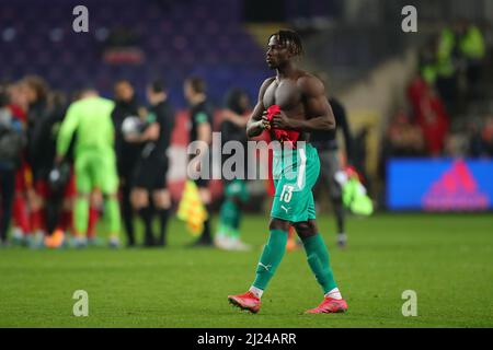 Brüssel, Belgien. 29. März 2022. Abdoul Guiebre von Burkina Faso wird nach dem internationalen Freundschaftsspiel zwischen Belgien und Burkina Faso in Brüssel, Belgien, am 29. März 2022 gesehen. Quelle: Zheng Huansong/Xinhua/Alamy Live News Stockfoto