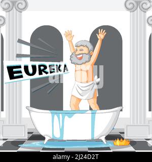 Archimedes in Badewanne Cartoon mit dem Wort Eureka Illustration Stock Vektor