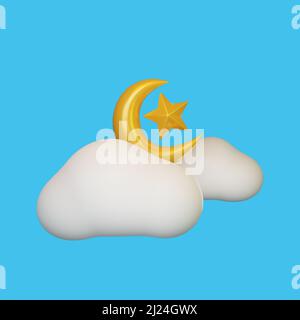 3D Darstellung der islamischen Dekoration Mond und Stern-Ikone Stockfoto