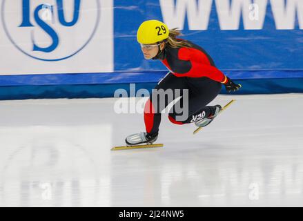 Sep 25, 2009-Seoul, Südkorea-Priebst Christin aus Deutschland tritt am 25. September 2009 in Seoul, Südkorea, im 3000-Meter-Staffelquartal der Damen der ISU World Cup Short Track Speed Skating Championships 2009 an. Stockfoto