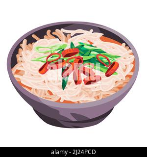 Nudel in Schüssel Ramen udon traditionelle chinesische asiatische Lebensmittel Zeichnung Illustration Stock Vektor