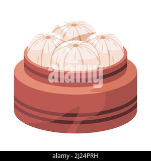 Knödel bao dimsum traditionelle chinesische asiatische Brötchen Brot Lebensmittel Zeichnung Illustration Stock Vektor