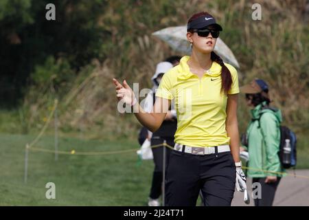 Okt 8, 2011-Incheon, Südkorea-WIE, Michelle aus den USA, spielt auf dem 3. Loch während der LPGA Championship von Hana Bank im Sky72 Golf Club in Incheon am 8. Oktober 2011, Südkorea. Stockfoto