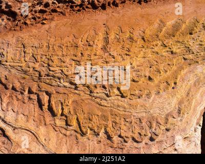 Nahaufnahme des Sandsteinfelsenmusters am Gantheaume Point, Broome, Westaustralien Stockfoto