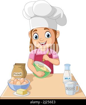 Cartoon kleines Mädchen Kochen einen Kuchen Stock Vektor