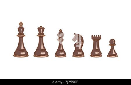 Set aus schwarzen Schachfiguren. Symbole für Schachfiguren. Brettspiel. Vektordarstellung isoliert auf weißem Hintergrund Stock Vektor