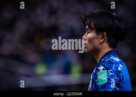 Japans Takefusa Kubo während der FIFA Fußball-Weltmeisterschaft Katar 2022 Asian Qualifier Dritte Runde Gruppe B Spiel zwischen Japan 1-1 Vietnam im Saitama Stadium 2002 in Saitama, Japan, 29. März 2022. (Foto von Naoyoshi Sueishi/AFLO) Stockfoto