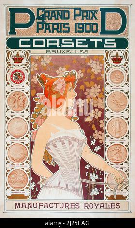 Vintage Art Nouveau von Henri Privat-Livemont - Pd Corsets (1900) - Altes Korsett-Werbeplakat. Stockfoto