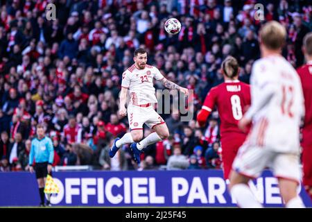 Kopenhagen, Dänemark. 29. März 2022. Der Däne Pierre-Emile Hojbjerg (23) wurde während des Fußballfreundschaftlichen zwischen Dänemark und Serbien im Park in Kopenhagen gesehen. (Foto: Gonzales Photo/Alamy Live News Stockfoto