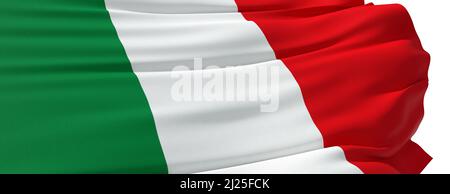 Italienische Flagge Nahaufnahme auf weißem Hintergrund - 3D Rendering Stockfoto