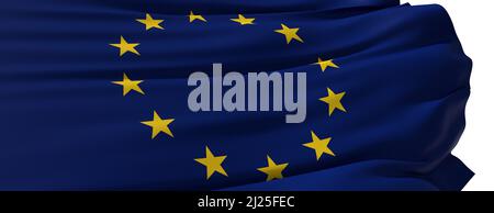 Europäische Flagge Nahaufnahme auf weißem Hintergrund - 3D Rendering Stockfoto