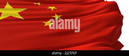 chinesische Flagge Nahaufnahme auf weißem Hintergrund - 3D Rendering Stockfoto