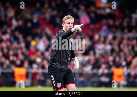 Kopenhagen, Dänemark. 29. März 2022. Torhüter Kasper Schmeichel (1) aus Dänemark beim Fußballfreund zwischen Dänemark und Serbien im Park in Kopenhagen. (Foto: Gonzales Photo/Alamy Live News Stockfoto