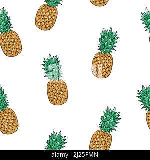 Nahtloses Muster mit Ananas isoliert auf weißem Hintergrund. Vektorgrafik für Aktien. Stock Vektor