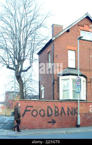 melden Sie sich bei der Lebensmittelbank in leeds yorkshire vereinigtes Königreich an Stockfoto