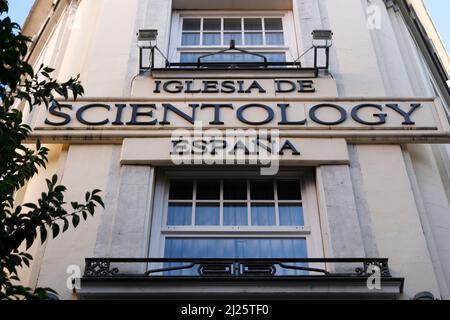 Scientology-Kirche Zeichen. Scientology ist eine Religion, die 1954 vom Science-Fiction-Autor Ron Hubbard gegründet wurde. Stockfoto