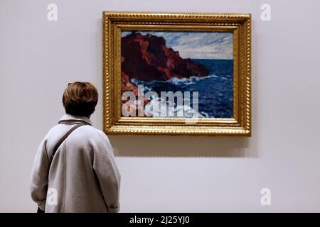 Besucher der Ausstellung : Ikonen der modernen Kunst aus der Morozov Collection in der Fondation Louis Vuitton in Paris. Stockfoto