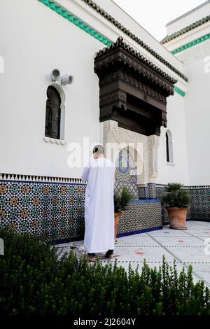 Eid Gebet im Garten der großen Pariser Moschee, Frankreich Stockfoto